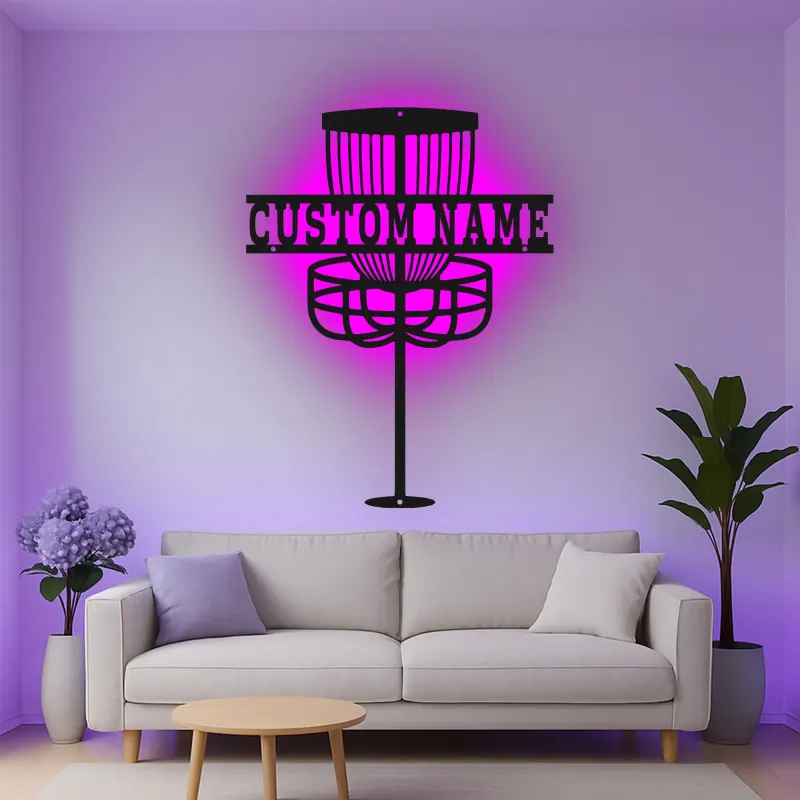 Cartel de metal LED personalizado para cesta de Disc Golf, regalo para jugadores de Disc Golf, decoración de sala de juegos o exterior