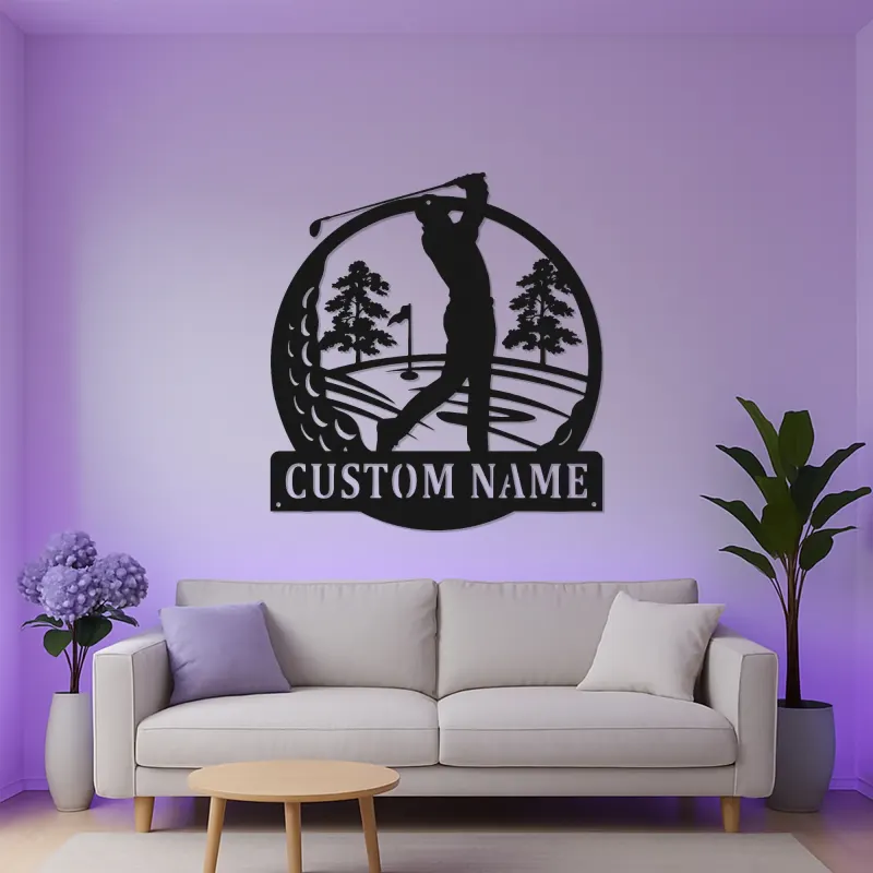 Insegna personalizzata con nome da golf | Decorazione murale LED in metallo per ufficio e man cave | Regalo personalizzato per golfista | Arredo per interni ed esterni