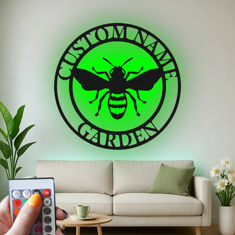 Insegna in metallo LED personalizzata con ape - Regalo per giardinieri, decorazione per patio all'aperto