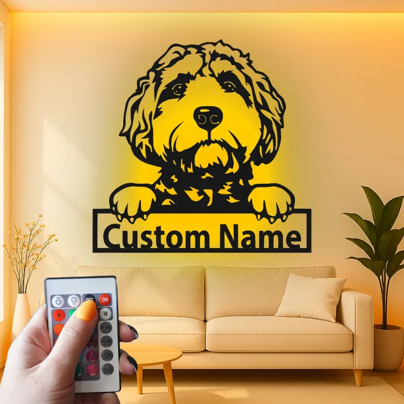 Custom Labradoodle Led Light Metal Wall Art Personalized Dog Lover Gift Living Room Pet Decor 1