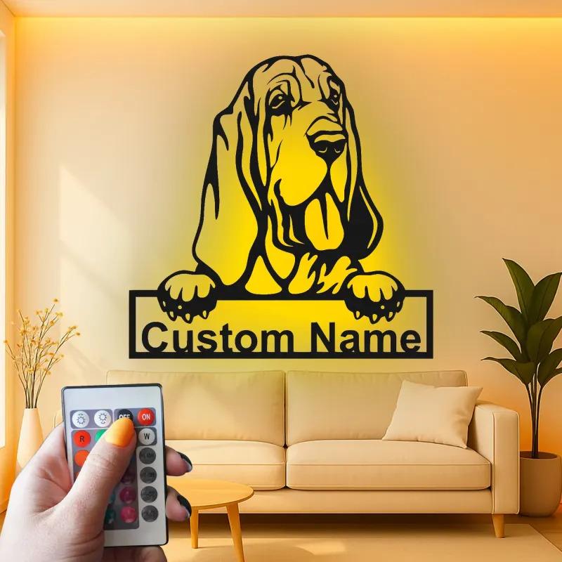 Custom Bloodhound Led Light Metal Wall Art Personalized Dog Lover Gift Living Room Pet Decor 1