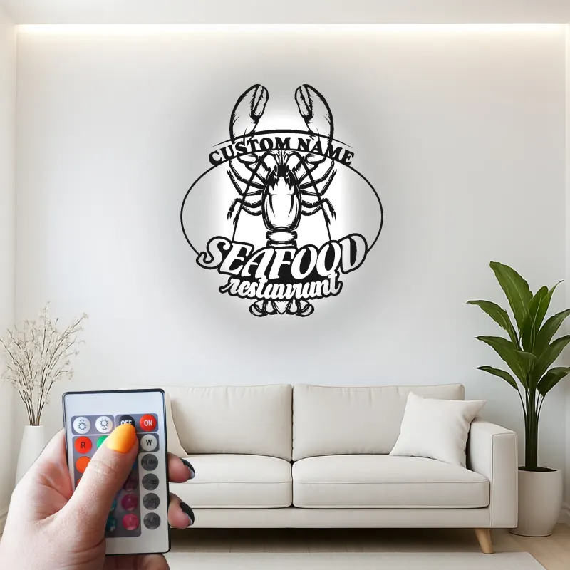 Cartel LED de langosta personalizado | Decoración mural de metal para restaurante de marisco | Decoración náutica personalizada para bar y regalo para cocina costera