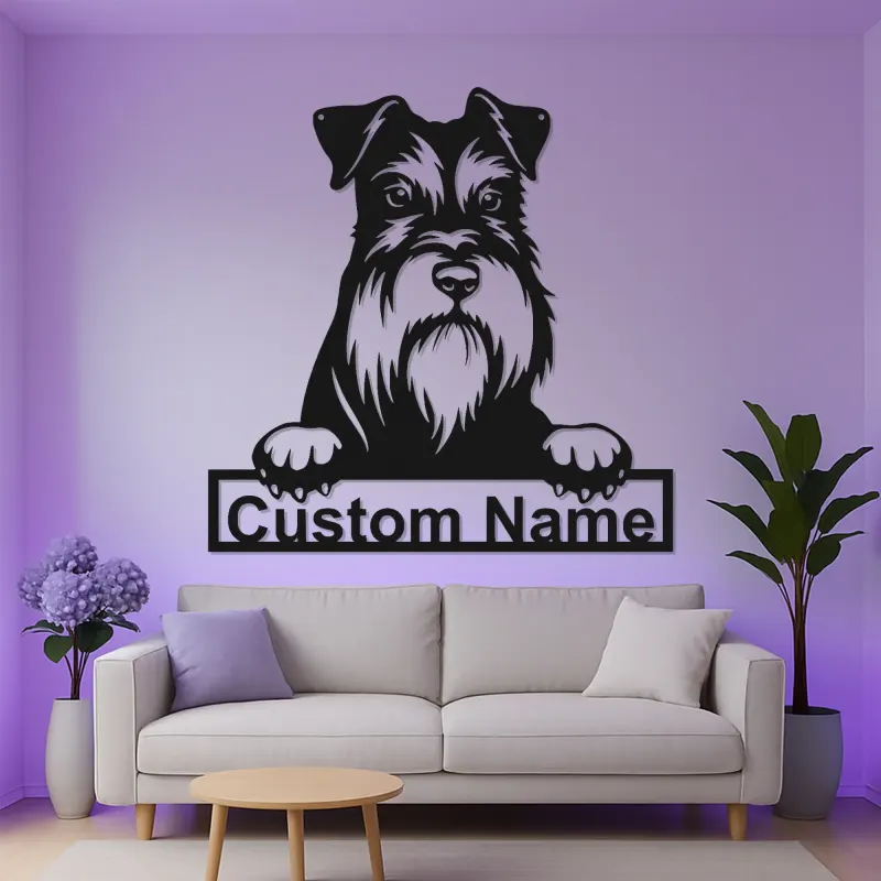 Insegna Personalizzata per Schnauzer | Arte in Metallo LED | Decorazione per Ritratto di Animali | Regalo per Amanti dei Cani