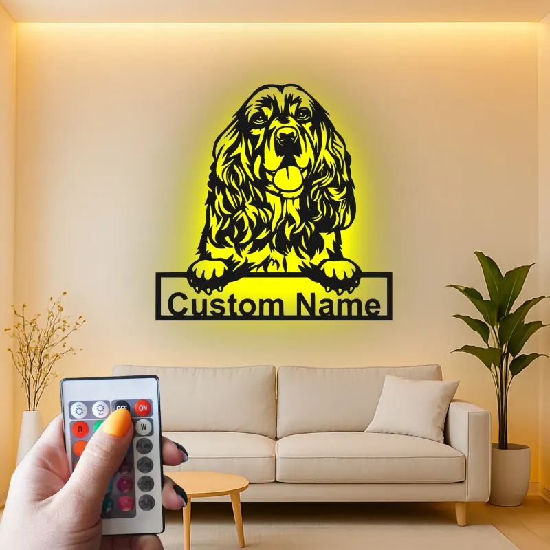 Custom Cocker Spaniel Led Light Metal Wall Art Personalized Dog Lover Gift Living Room Pet Decor 6