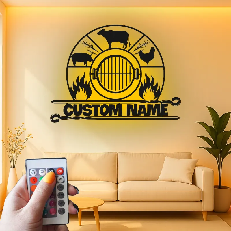 Insegna in metallo LED personalizzata per BBQ - Regalo per maestri della griglia e decorazione per patio