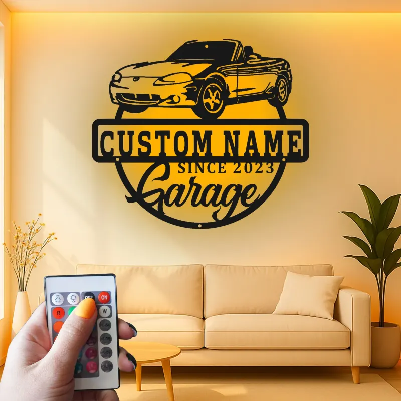 Décoration murale en métal personnalisée avec rétroéclairage LED pour voiture décapotable - Cadeau personnalisé pour les passionnés de voitures