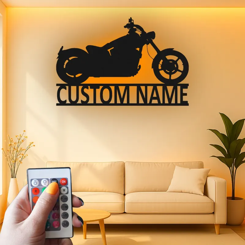 Custom Motorcycle Led Light Metal Wall Art Personalized Gift for Bikers Garage or Man Cave Decor 6