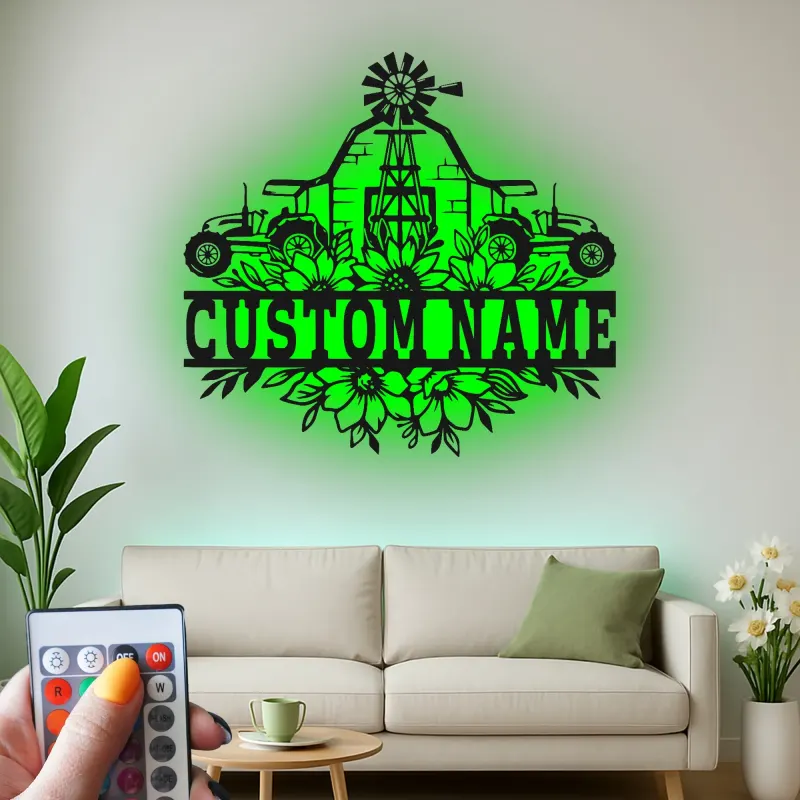 Custom Farm Tractor Led Light Metal Wall Art Personalized Farmer Gift Rustic Barn Decor