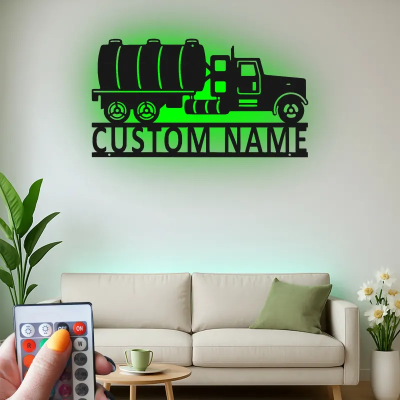 Personalized Semi Tanker Truck Sign | LED Metal Wall Art | Industrial Garage Decor for Him | Custom Trucker Gift