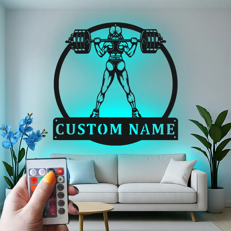 Insegna in metallo personalizzata per sollevatrice LED - Regalo fitness per lei - Decorazione palestra per appassionati di forza