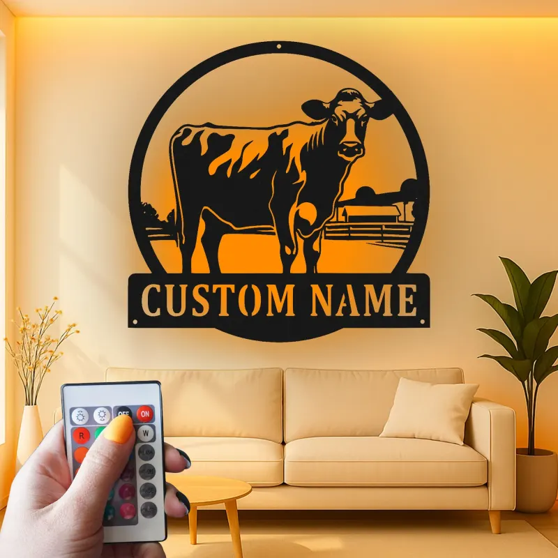 Insegna in metallo LED personalizzata Fattoria di Mucche - Regalo per Agricoltori, Decorazione Rustica per Fienile 2