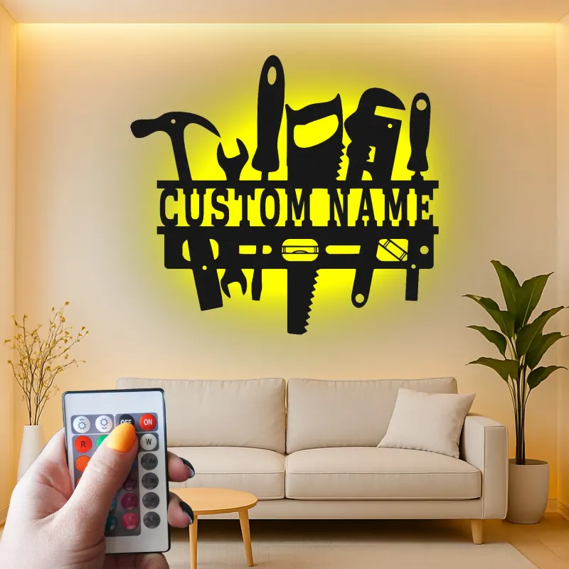 Custom Handyman Tools Sign | LED Metal Wall Art | Personalized Carpenter Workshop Decor | Industrial Garage Plaque