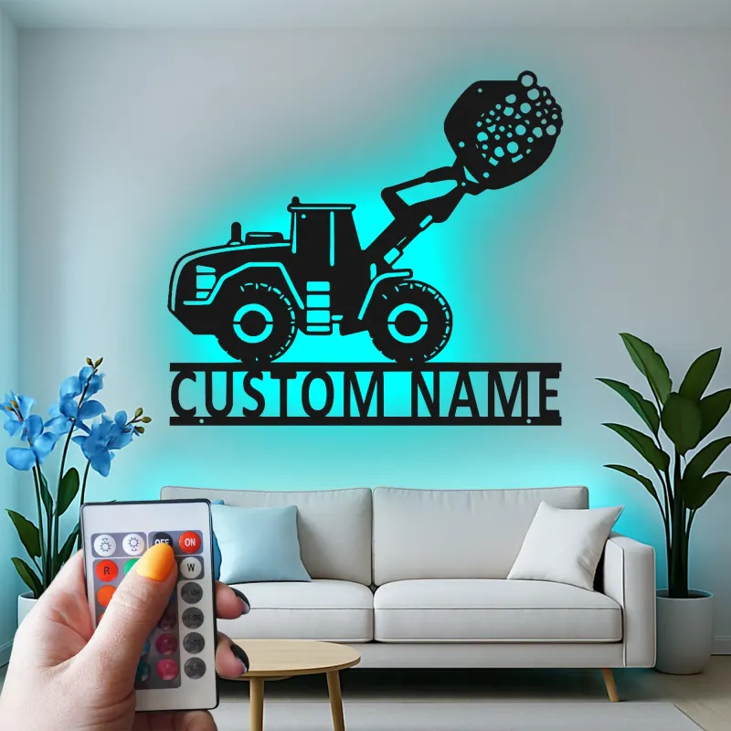 Custom Construction Loader Led Light Metal Wall Art Personalized Gift for Kids Bedroom or Playroom Decor