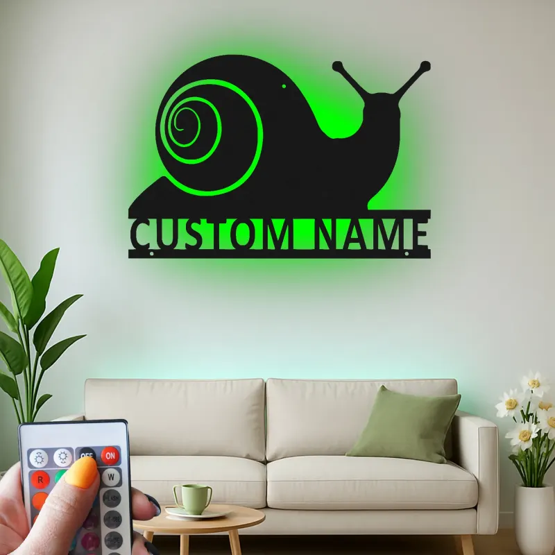 Cartel de metal personalizado de caracol | Decoración mural retroiluminada con LED | Regalo personalizado para jardinero | Decoración para patio y jardín