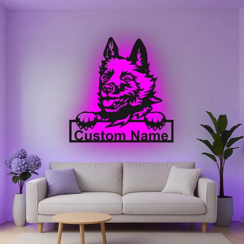 Personalisierte LED-beleuchtete Metall-Wandkunst mit Deutschem Schäferhund – Geschenk für Hundeliebhaber, Wohnzimmerschmuck