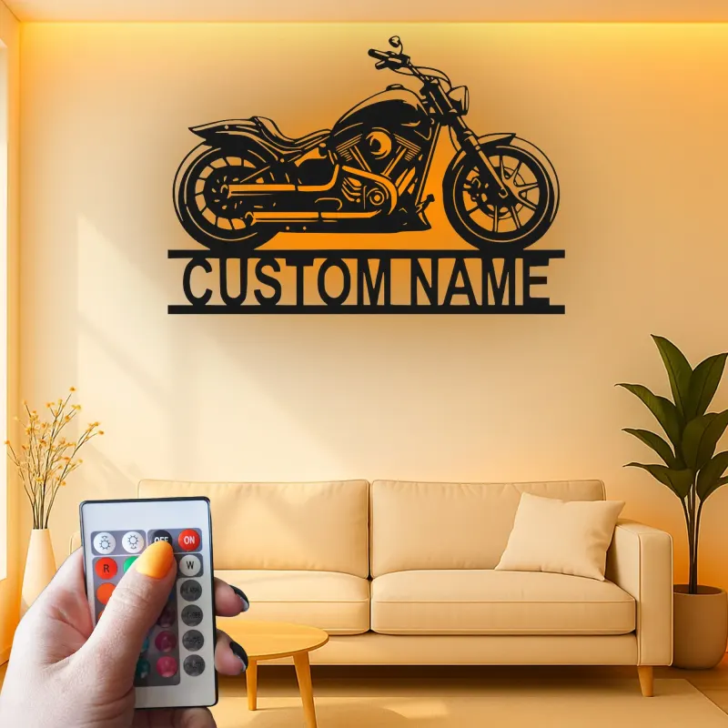 Cruiser Motorcycle LED Sign | Custom Name Metal Wall Art | Personalized Biker Gift for Garage Decor