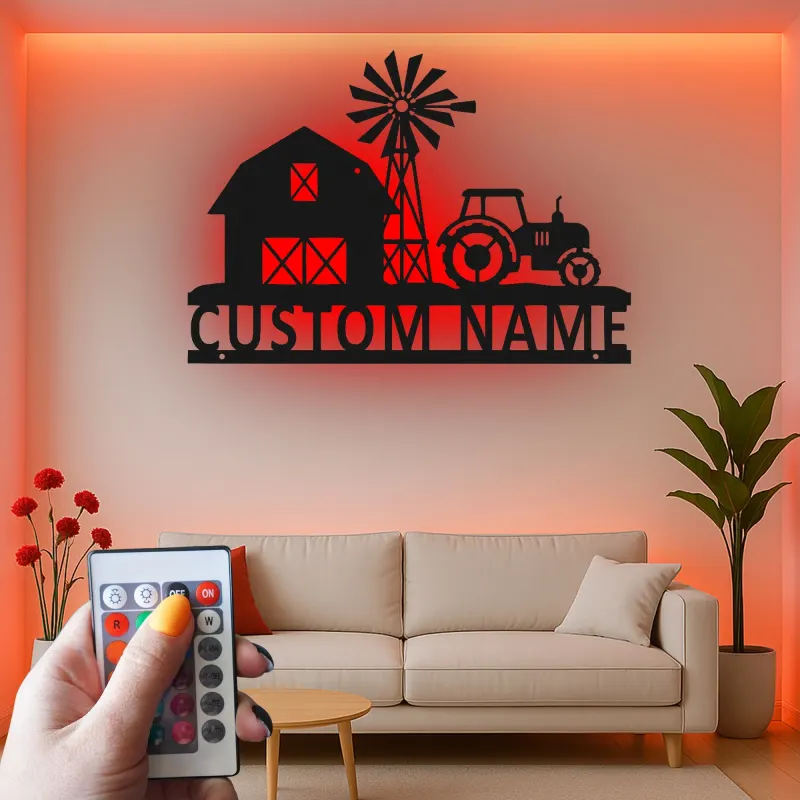 Cartel de Metal de Tractor Personalizado | Arte de Pared LED de Granja | Decoración Rústica de Establo para Hogares de Campo | Regalo para Granjeros