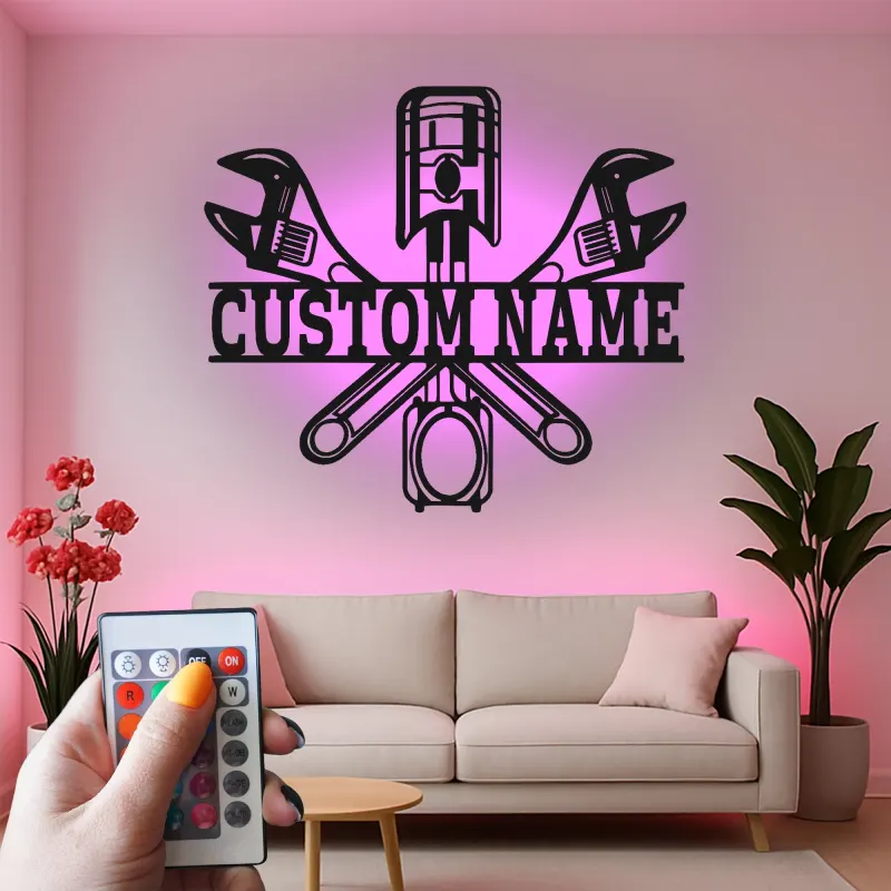 Cartel de metal personalizado de herramientas mecánicas con luz LED regalo para entusiastas de coches decoración de garaje