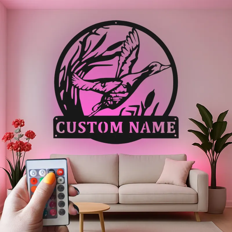 Cartel de metal LED personalizado de pato en vuelo regalo para cazadores decoración rústica de cabaña o refugio