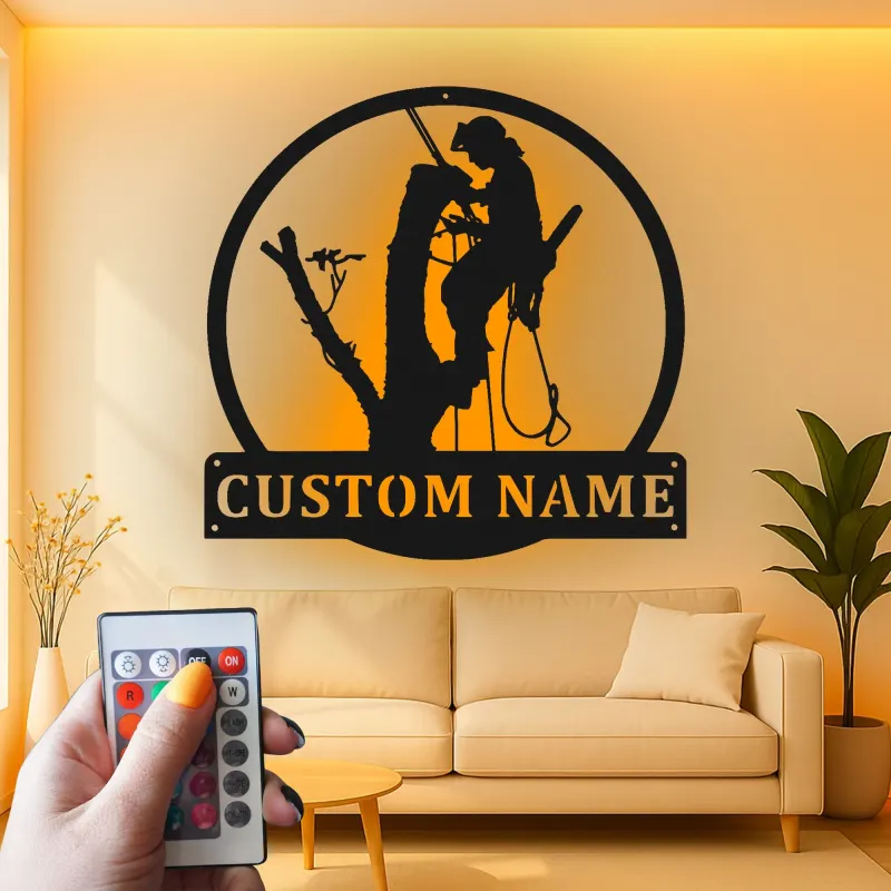 Personalisierte LED-beleuchtete Metall-Wandkunst Baumkletterer Einzigartiges Geschenk für Arboristen