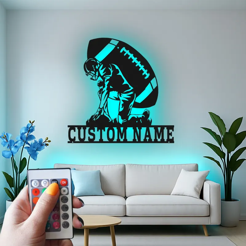 Custom Football Player LED Sign | Personalized Metal Wall Art for Teen Room | Sports Fan Gift | Athlete Decor