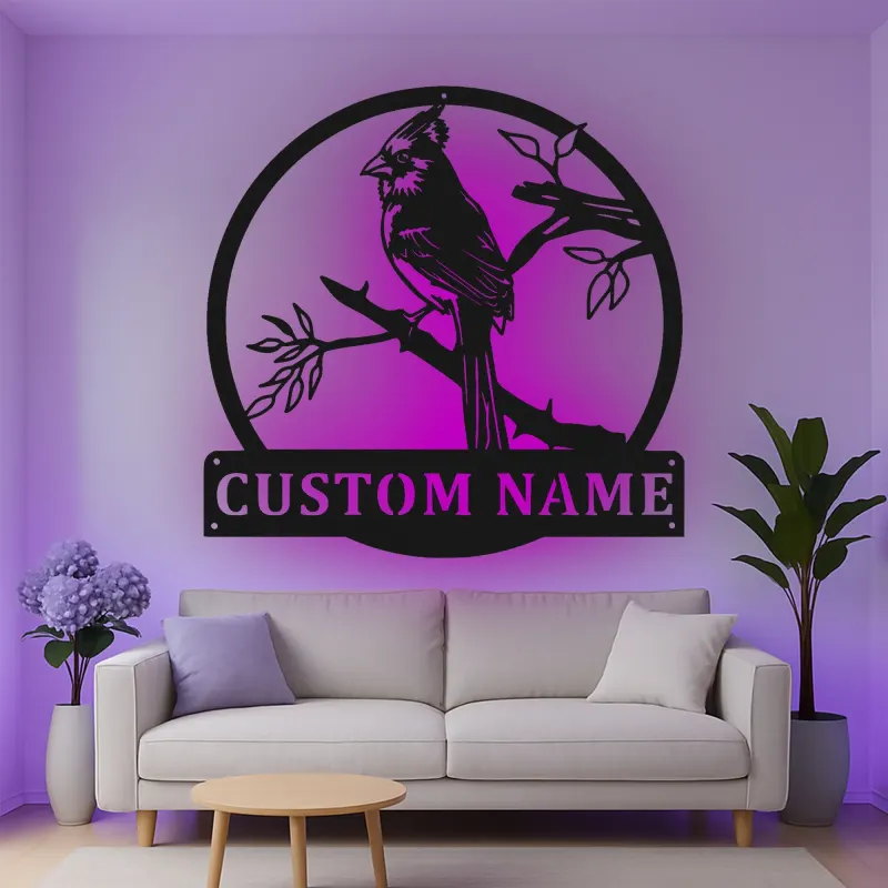 Cartel de metal LED personalizado con cardenal, regalo para amantes de los pájaros, decoración de hogar con temática natural