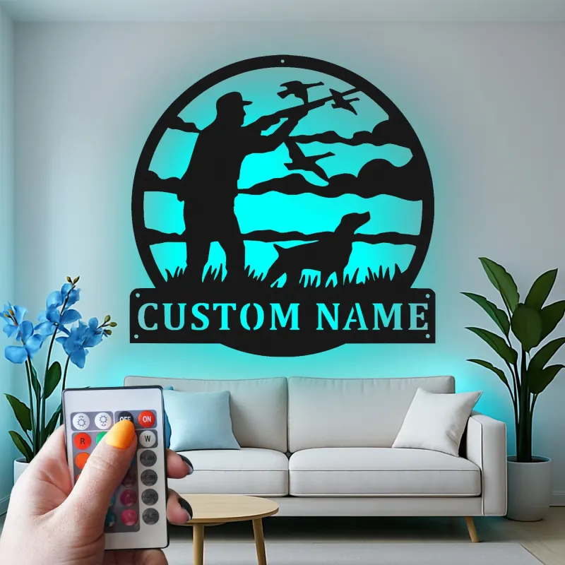 Cartel de metal LED personalizado para cazadores y retrievers, regalo para cazadores, decoración de cueva de hombres o cabaña