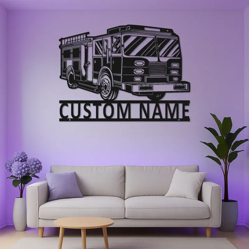 Cartel de metal de camión de bomberos personalizado | Arte mural LED personalizado para regalo de bombero | Decoración de estación de bomberos y man cave