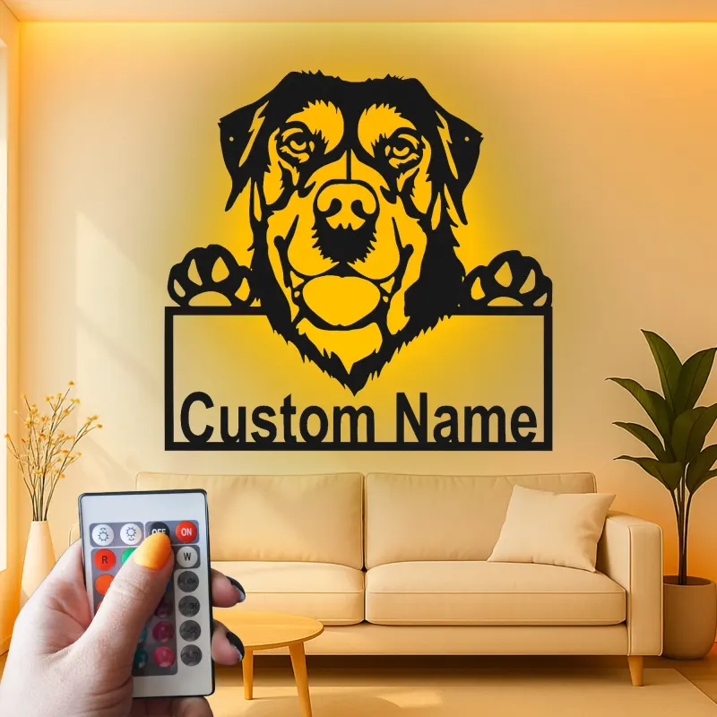 Cartel de metal personalizado con luz LED de Rottweiler, regalo para amantes de los perros, decoración para sala de estar