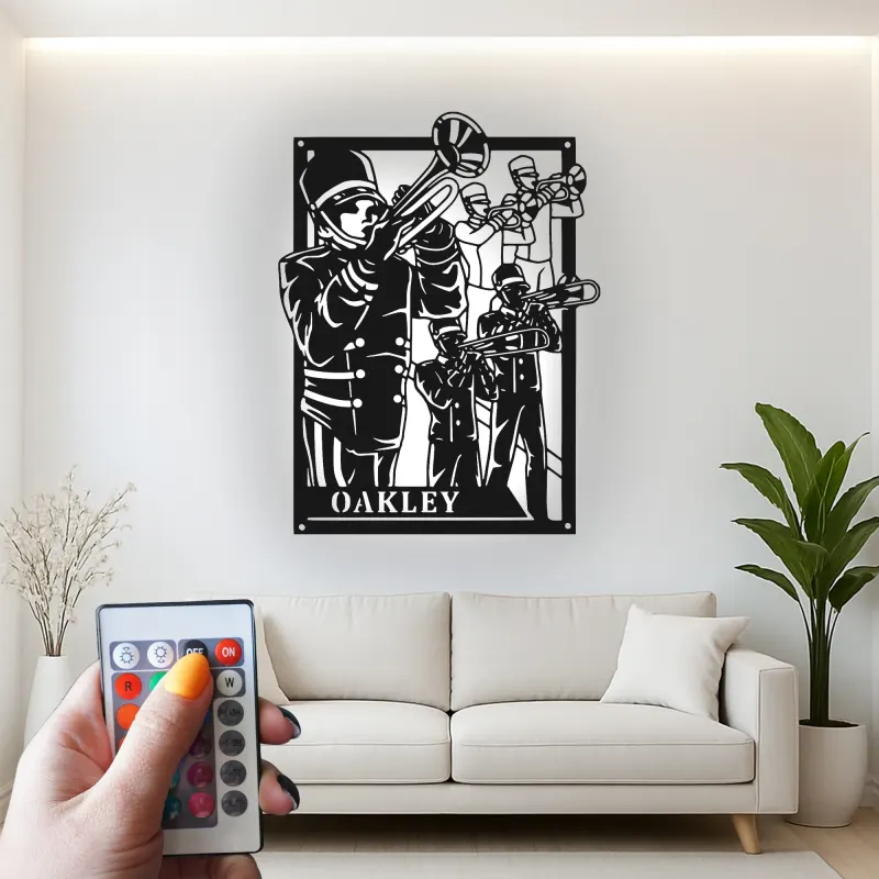 Personalized Trumpet Player LED Sign | Custom Marching Band Metal Art | Musician Name Gift | Band Room & Studio Wall Decor