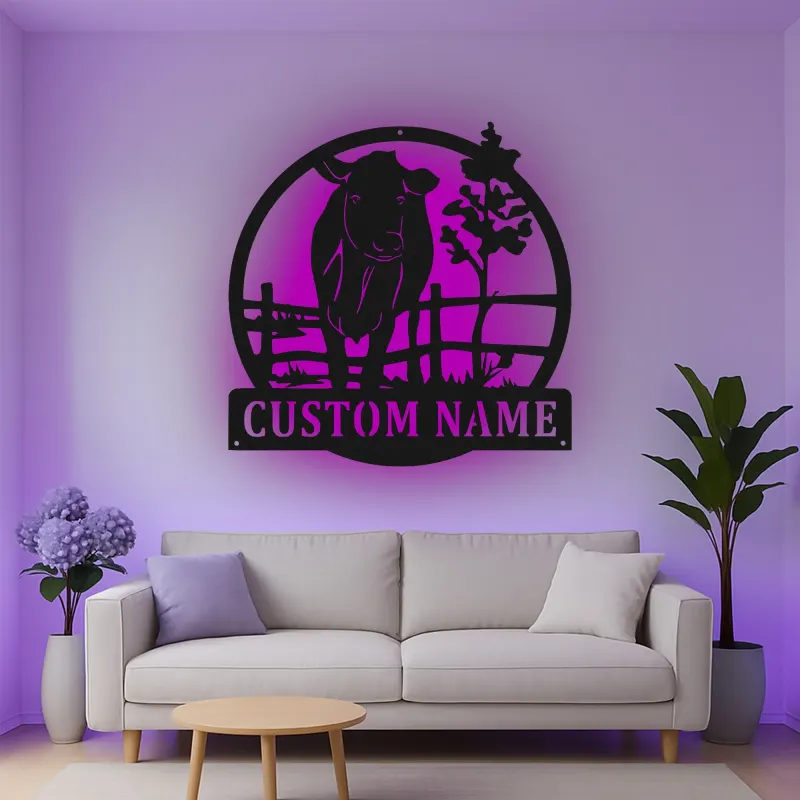 Insegna in metallo LED personalizzata per fattoria di mucche, regalo per allevatori, decorazione rustica per fattoria