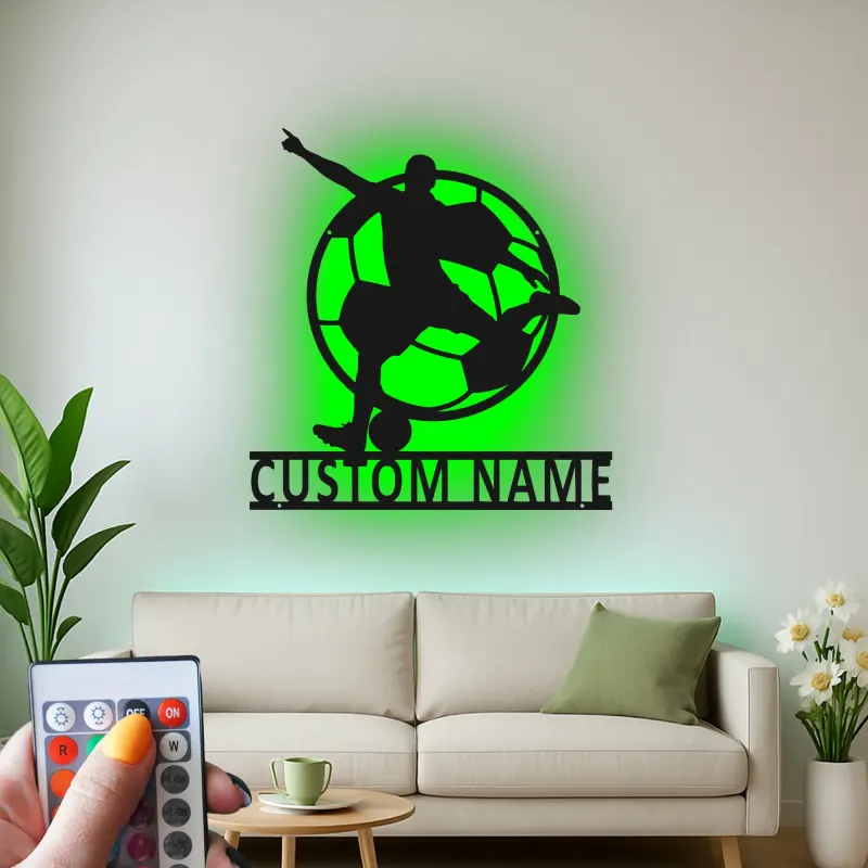 Cartel LED de Jugador de Fútbol Personalizado | Decoración Mural de Metal Personalizada | Decoración para Habitaciones de Atletas y Regalo para Niños | Placa de Nombre Iluminada para Bar Deportivo