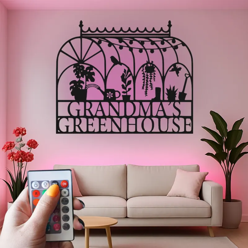 Insegna in metallo per serra personalizzata | Regalo LED per giardiniera per nonna | Arte da parete personalizzata per amanti delle piante | Arredo farmhouse moderno