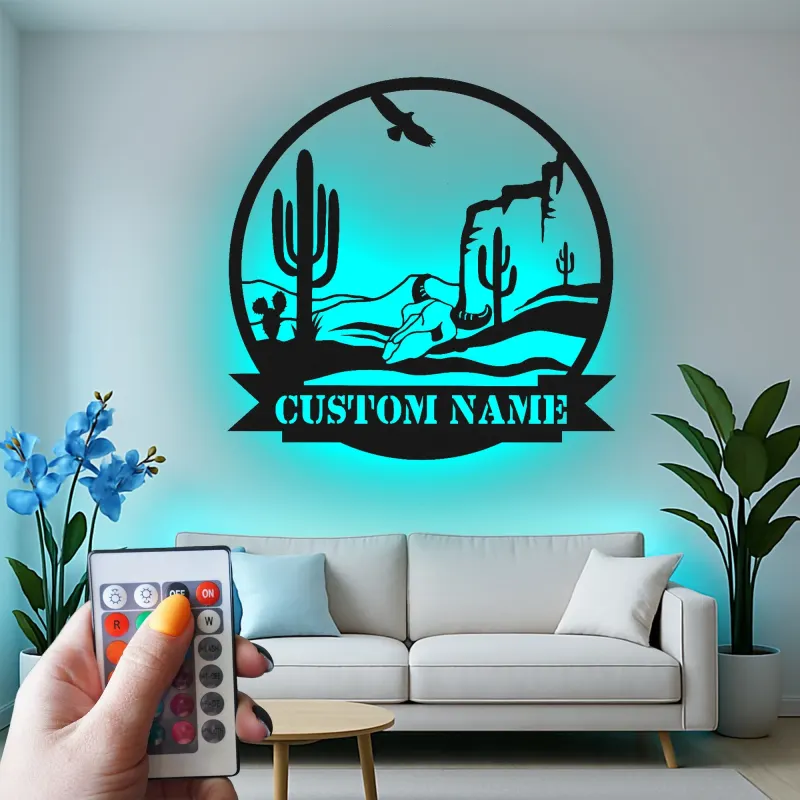 Custom Desert Landscape Led Light Metal Wall Art Personalized Southwest Decor Gift Living Room Western Style