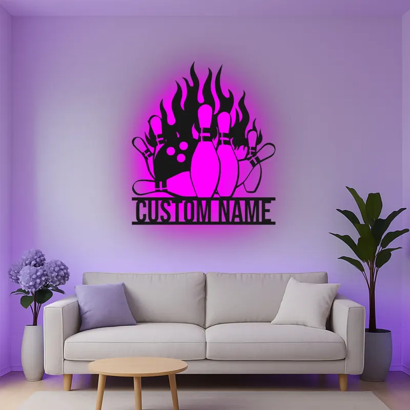 Cartel de metal LED personalizado de pines de bolos para entusiastas del boliche, regalo para decoración de sala de juegos 1