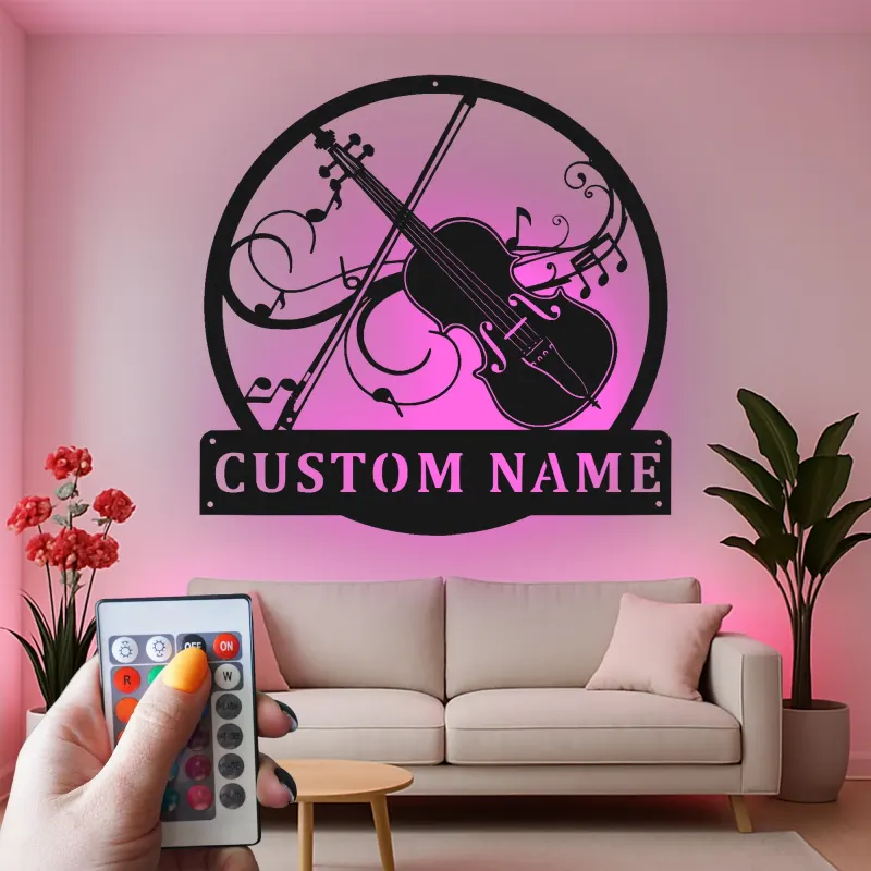 Insegna in metallo LED a forma di violino personalizzata, regalo per musicisti, decorazione per stanza musicale per amanti del violino