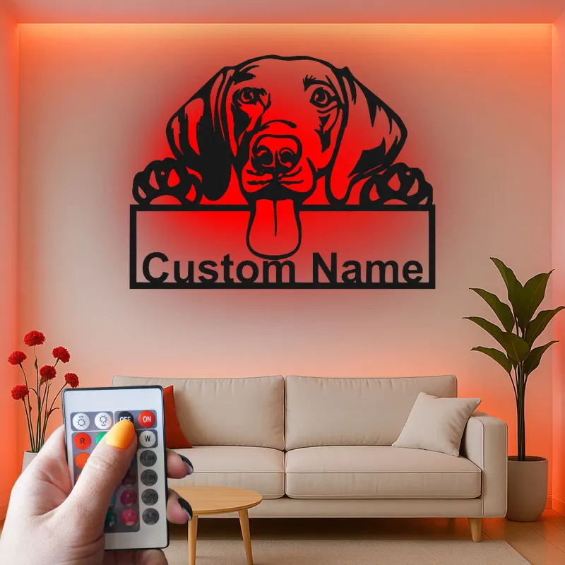 Personalisierte LED-beleuchtete Metall-Wandkunst mit Hund – Geschenk für Tierliebhaber, Deko fürs Wohnzimmer oder den Eingangsbereich 2