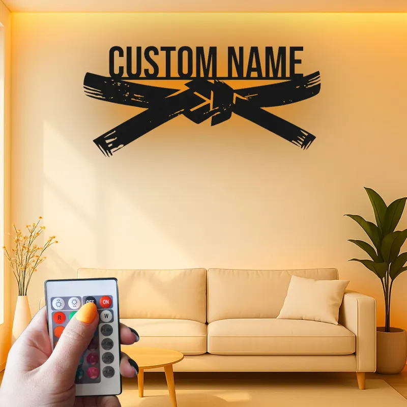 Décoration murale LED d'arts martiaux | Panneau en métal ceinture noire personnalisé pour décor de dojo et studio | Cadeau pour instructeur de Karate