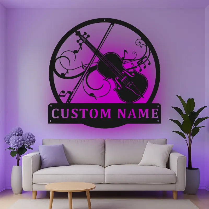 Insegna in metallo LED a forma di violino personalizzata, regalo per musicisti, decorazione per stanza musicale per amanti del violino