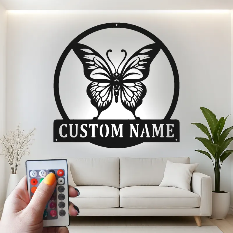 Décoration murale en métal personnalisée avec lumière LED en forme de papillon - Cadeau pour les amoureux de la nature, décoration de chambre ou de nursery