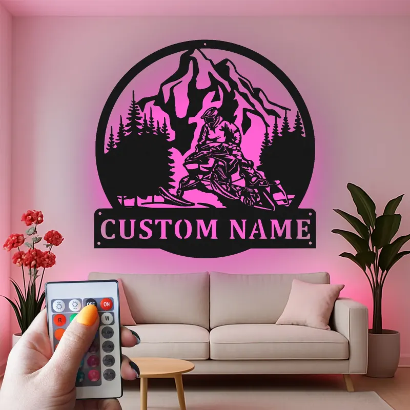 Personalized Snowmobile LED Sign | Custom Metal Wall Art for Rider | Mountain Cabin Decor | Snowmobiling Enthusiast Gift