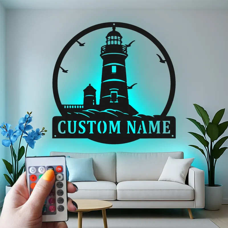 Custom Lighthouse Led Light Metal Wall Art Personalized Coastal Gift Nautical Decor for Beach House 2