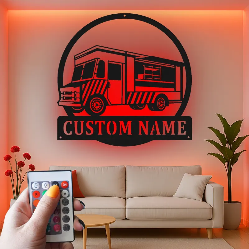Insegna LED per food truck | Arte da parete in metallo su misura per ristoranti e cucine | Targa personalizzata con nome dello chef