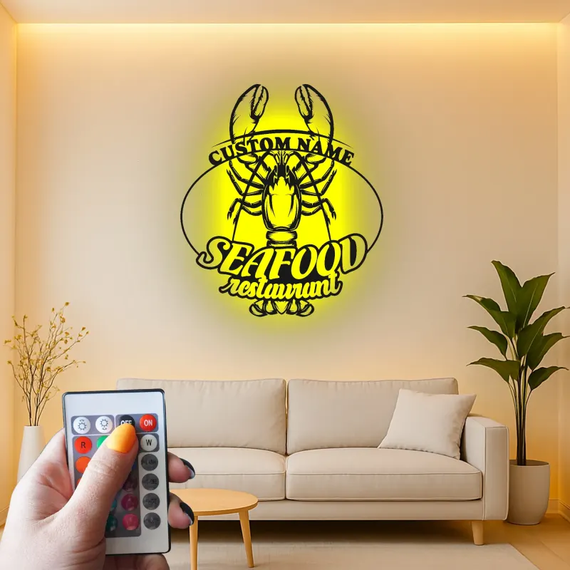Cartel LED de langosta personalizado | Decoración mural de metal para restaurante de marisco | Decoración náutica personalizada para bar y regalo para cocina costera