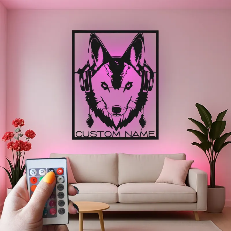 Custom German Shepherd with Headphones Led Light Metal Wall Art Personalized Gift for Dog Lovers Music Room Decor