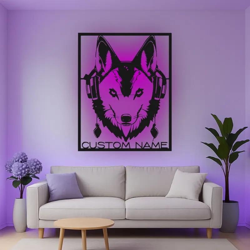 Custom German Shepherd with Headphones Led Light Metal Wall Art Personalized Gift for Dog Lovers Music Room Decor