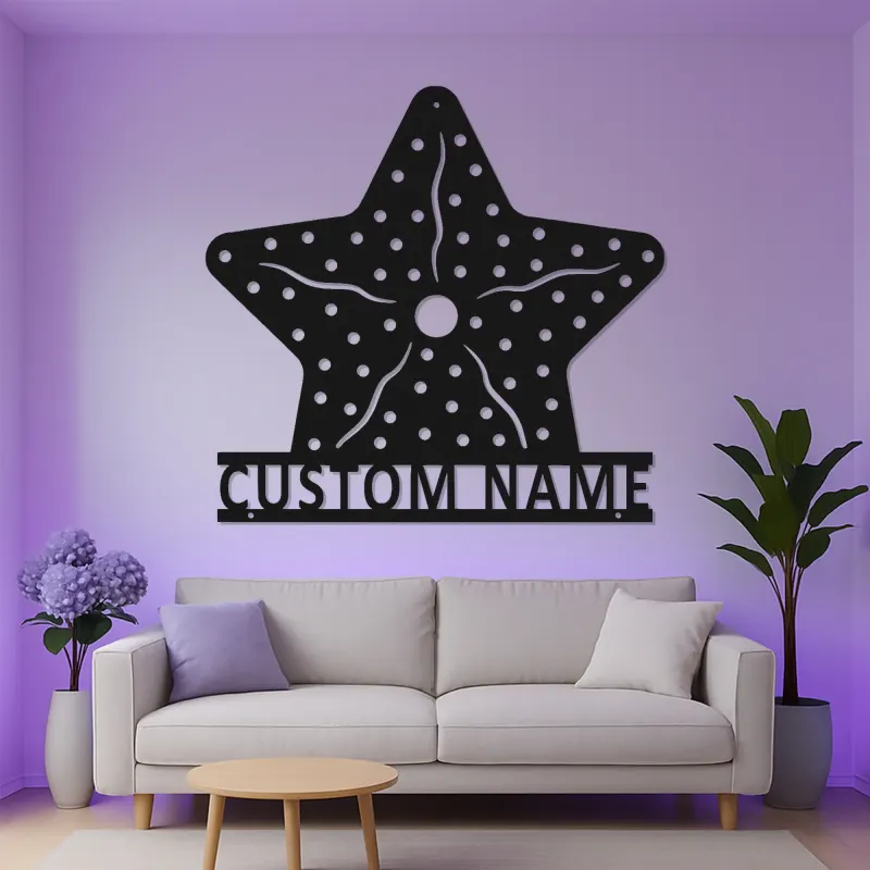 Custom Starfish LED Sign | Personalized Metal Wall Art | Nautical Beach House Decor | Coastal Ocean Lighting