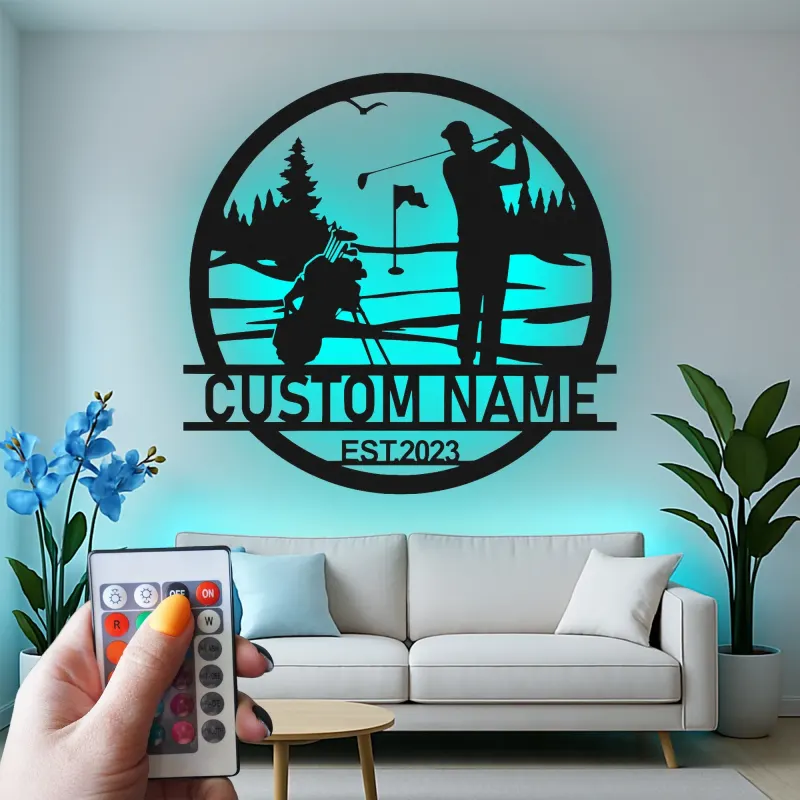 Custom Golf LED Sign | Personalized Metal Wall Art for Man Cave | Backlit Golfer Decor Gift for Husband