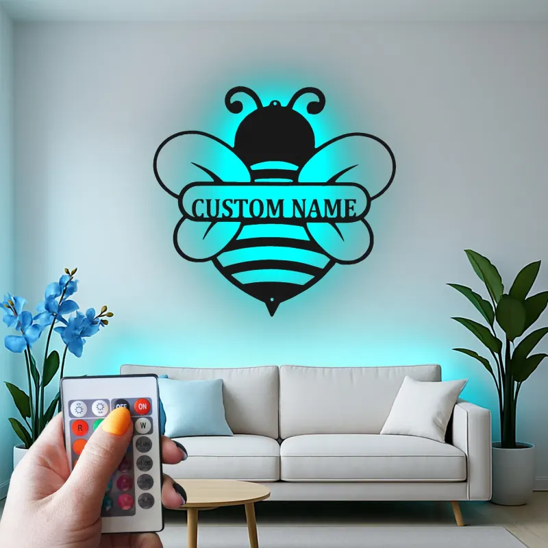 Insegna in metallo LED personalizzata con ape - Regalo per amanti della natura, decorazione per asilo o giardino