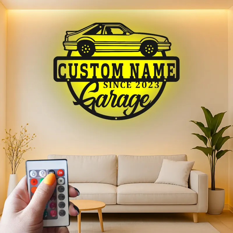 Custom Car Garage Led Light Metal Wall Art Personalized Gift for Car Enthusiasts Garage Decor Sign